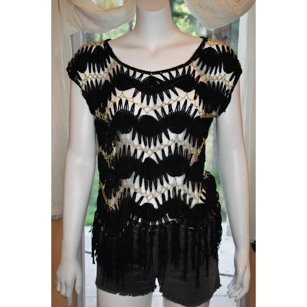 Solution Fringe Crochet Top Swimsuit Cover Up
